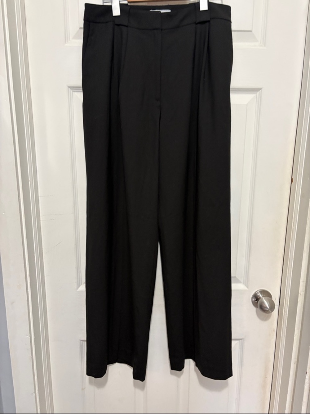 Black Wide-Leg Wool Blend Women's Trousers